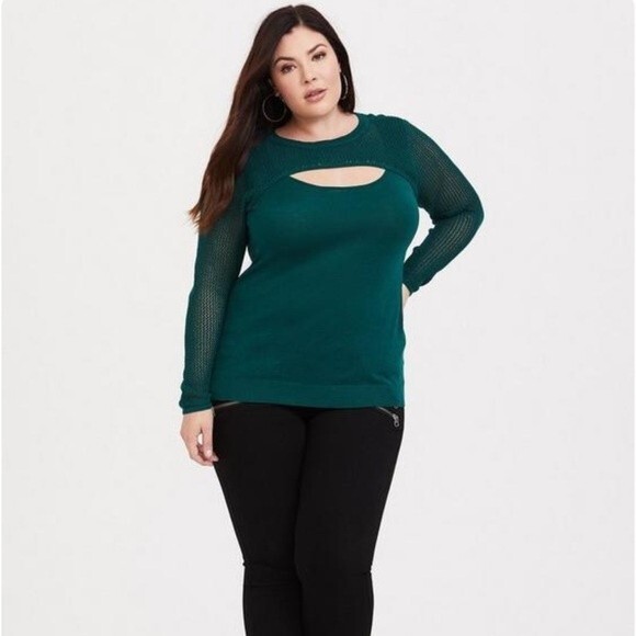 Torrid Pullover Slit Front Sweater Emerald Green NWT Size 1 US 1X (14-16) - Picture 2 of 10